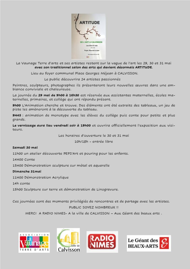 Flyer complet d'Arttitude 2026 à Calvisson